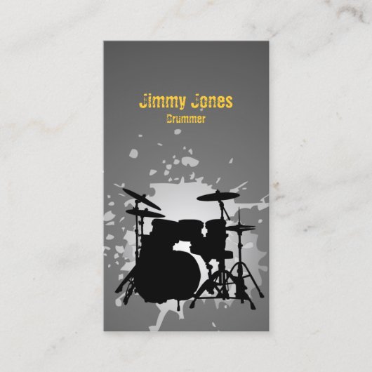 Drumkit Silhouette Splatter Grijs Visitekaartje (Voorkant)