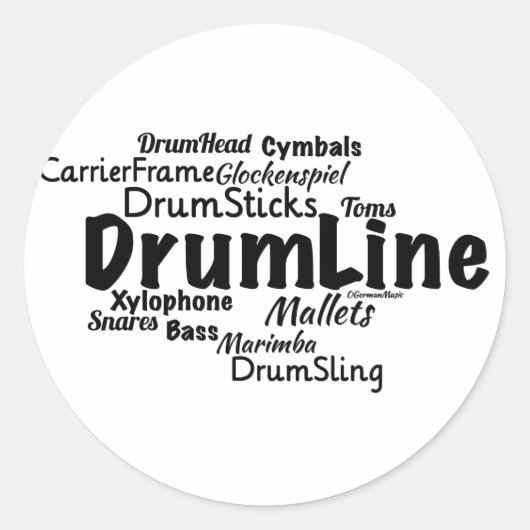 Drumline Word Cloud Black Tekst Ronde Sticker (Voorkant)