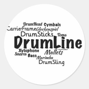 Drumline Word Cloud Black Tekst Ronde Sticker