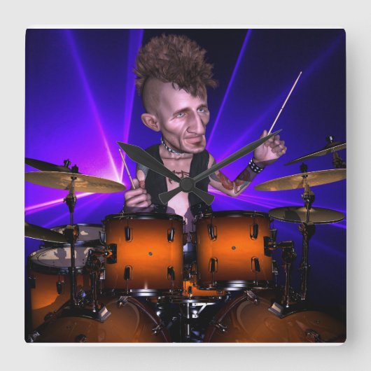 Drummen met lasers Square Wall Clock Vierkante Klok (Voorkant)