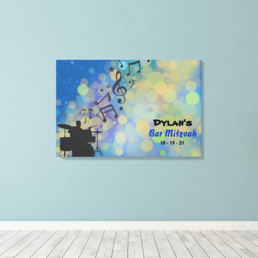 DRUMMER Bar Mitzvah Sign In Memory Board Canvas Afdruk (Insitu (Houten vloer))