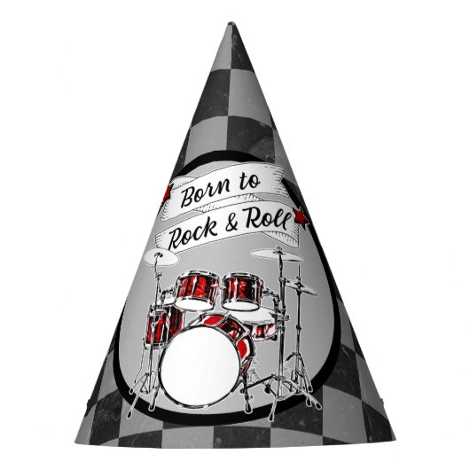 Drummer Birthday Born to Rock & Roll Drum Kit Feesthoedjes (Voorkant)