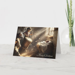 Drummer Boy In Een Schuur Stal Feestdagen Kaart