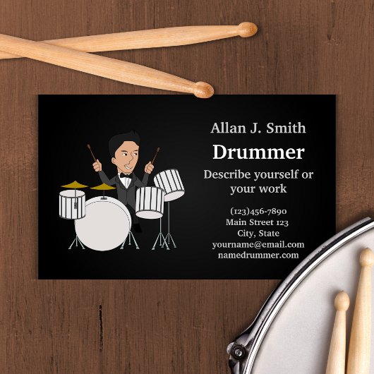 Drummer cartoon visitekaartje