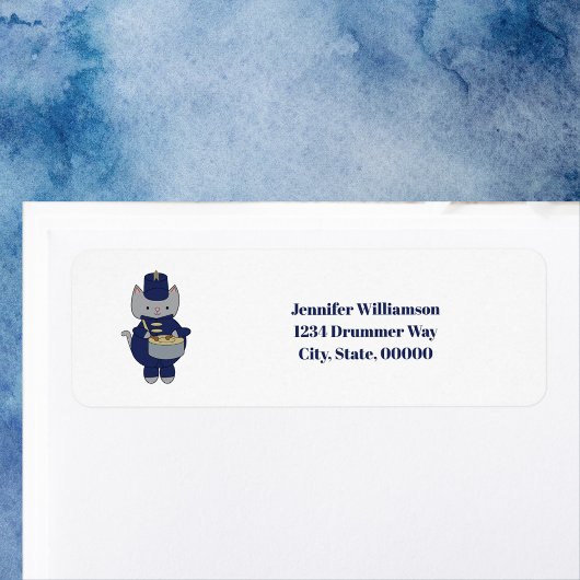 Drummer Cat Band Marineblauw Goud Personaliseer Re Etiket