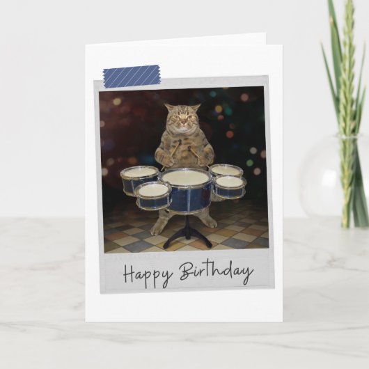 Drummer Cat Funny Birthday Card Kaart (Voorkant)