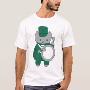 Drummer Cat Marching Band Groen Wit Muziek T-shirt