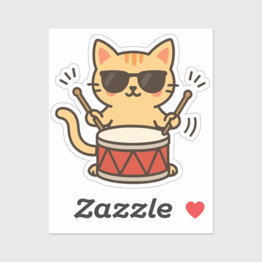 Drummer Cat With Shades Sticker (Vel)