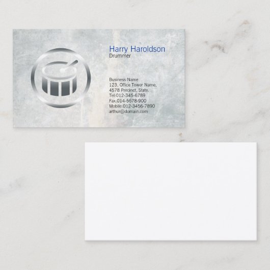 Drummer Chrome Drum Icon Carte de visite (Devant / Derrière)