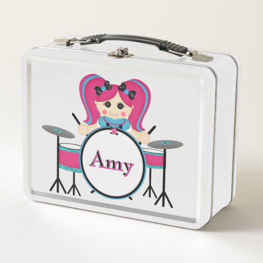 Drummer Doll Girl Metal Lunchbox (Devant)