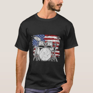 Drummer drum set Drums USA Vlag Amerikaans op 4 ju T-shirt