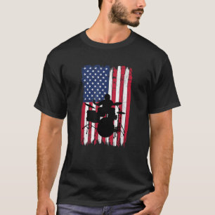 Drummer Drum Set Silhouette Amerikaanse Vlag Veren T-shirt