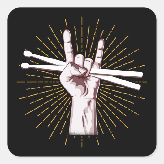 Drummer Drum Sticks Hand Rock Vierkante Sticker (Voorkant)