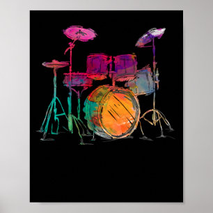 Drummer drumstel drummer in waterkleurige stijl poster
