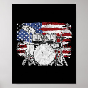 Drummer Drumstel Drums VS Vlag Amerikaanse 4 juli Poster