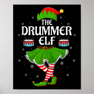 Drummer Elf Kerst Familie Meisjes Vrouwen Elf Squa Poster