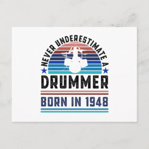 Drummer geboren 1948 80ste Verjaardag Drumming Cad Briefkaart