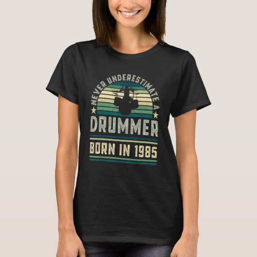 Drummer geboren 1985 40e verjaardag Drummen T-shirt (Voorkant)