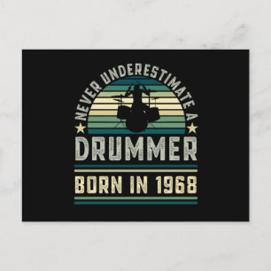 Drummer geboren in 1968 60e Verjaardag Drumcadeaus Briefkaart