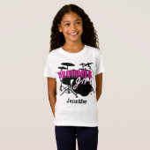 Drummer Girl Cute Paars en Black geïllustreerd T-shirt (Voorkant volledig)