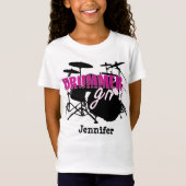 Drummer Girl Cute Paars en Black geïllustreerd T-shirt (Voorkant)