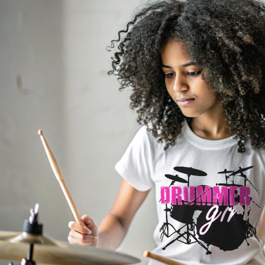 Drummer Girl Cute Paars en Black geïllustreerd T-shirt