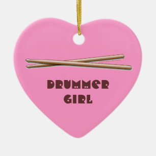 Drummer Girl Drumsticks Roze siermiddel Keramisch Ornament