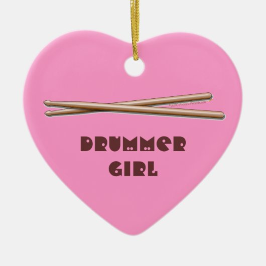 Drummer Girl Drumsticks  Roze siermiddel Keramisch Ornament (Voorkant)