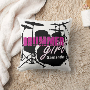 Drummer Girl First Name Grunge Paars met Text Kussen