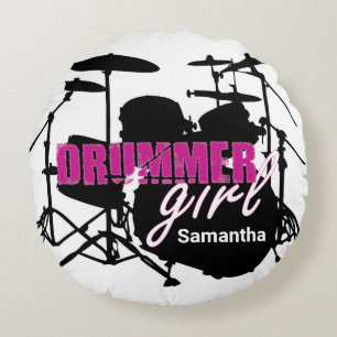 Drummer Girl First Name Grunge Paars met Text Ro Rond Kussen