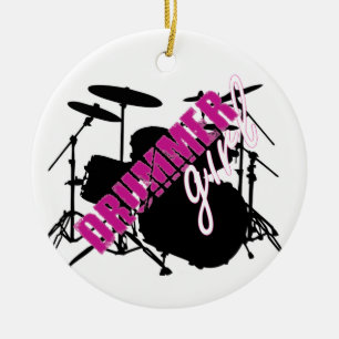 Drummer Girl met Fun Paars en Black Grunge Text Keramisch Ornament