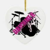Drummer Girl met Fun Paars en Black Grunge Text Keramisch Ornament (Voorkant)