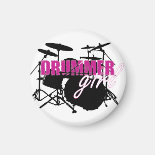 Drummer Girl met Fun Paars en Black Grunge Text Magneet