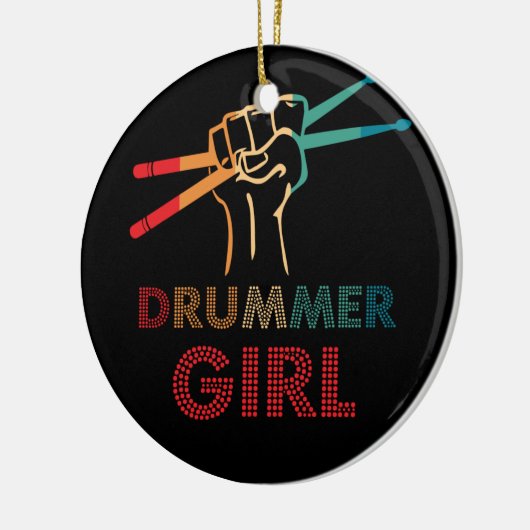 Drummer Girl Retro Drumming Musicus Keramisch Ornament (Links)