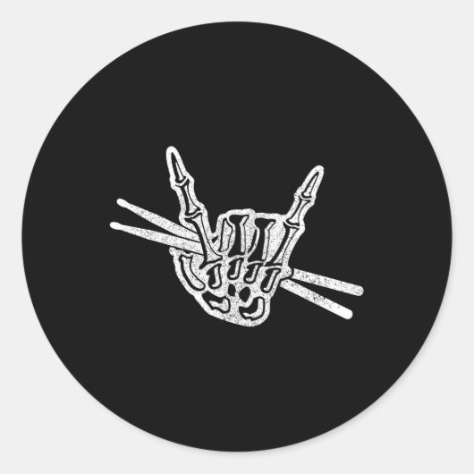 Drummer Halloween Skeleton Hand Rock en Roll Drum Ronde Sticker (Voorkant)