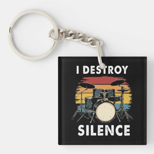 Drummer I Destroy Silence Drum Sleutelhanger (Voorkant)