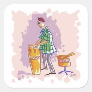 Drummer I vierkante stickers