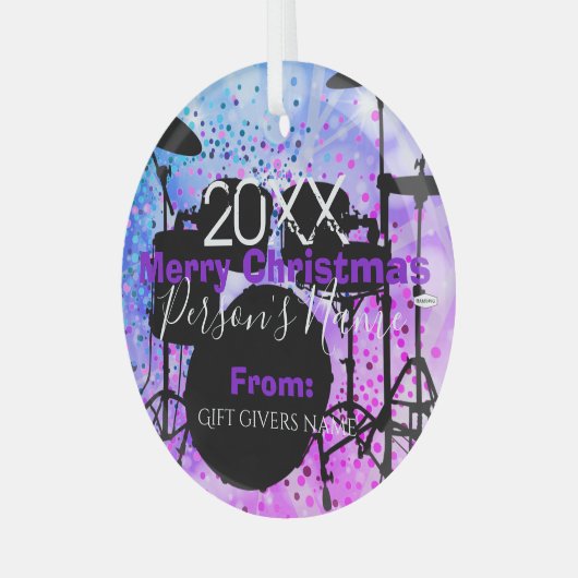 Drummer Kerstversier HAMbWG Glas Ornament (Voorkant links)