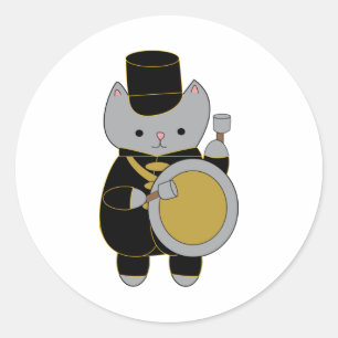 Drummer marching Band Cat Black Yellow Gold Ronde Sticker