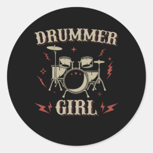 Drummer Meisje   Drummen Ronde Sticker