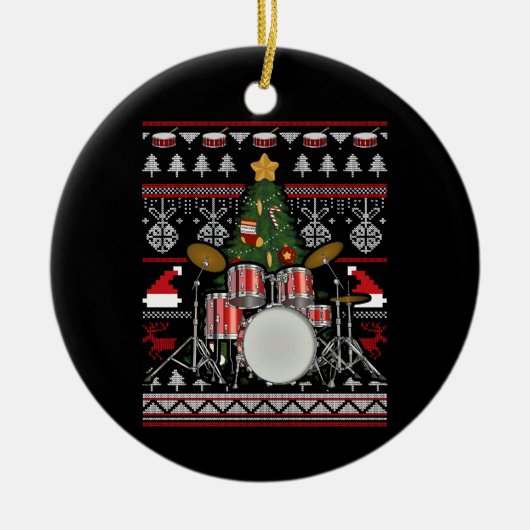 Drummer Musical Instrument Ugly Kerstmis Keramisch Ornament (Voorkant)