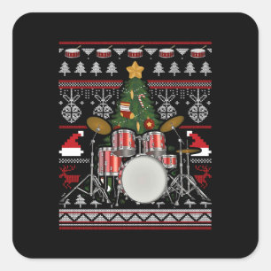 Drummer Musical Instrument Ugly Kerstmis Vierkante Sticker