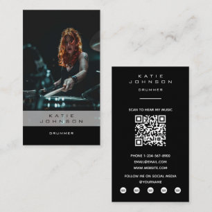 Drummer Muzikant Muzieklessen Foto QR-code Visitekaartje
