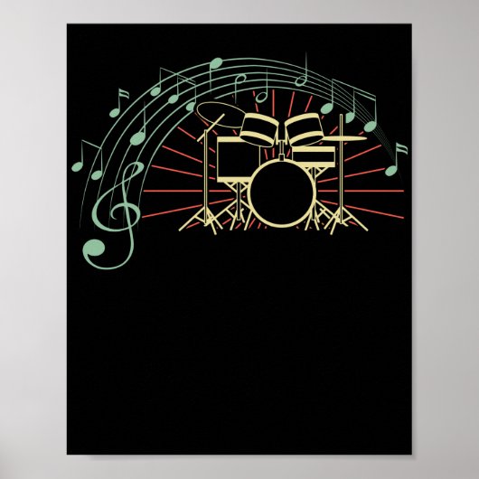 Drummer Notes Retro Drummer Musician Drumsticks Poster (Voorkant)
