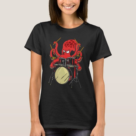 Drummer Octopus Drumstick Playing Drum Sea Animal  T-shirt (Voorkant)