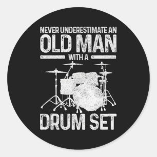 Drummer onderschat nooit een oude met een drumstel ronde sticker
