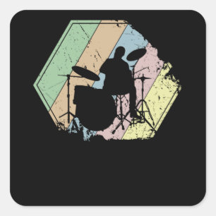 Drummer Retro Vierkante Sticker