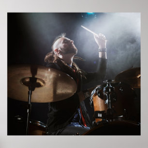 Drummer silhouet, donker podium setting poster