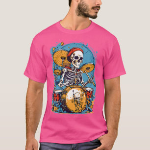Drummer Skeleton Spelen Drums voor Halloween Graph T-shirt