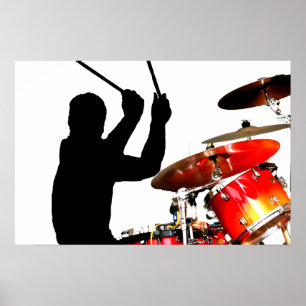 Drummer steekt in echte luchtschaduwdrums poster